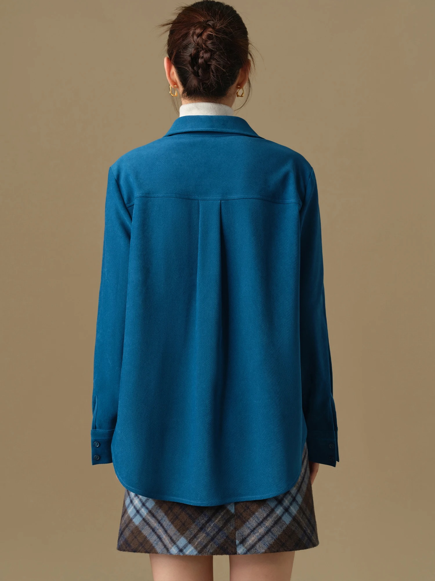 Women’s Winter Flannel Polo Neck Long Sleeve Blouse Shirt Coat - Image 7