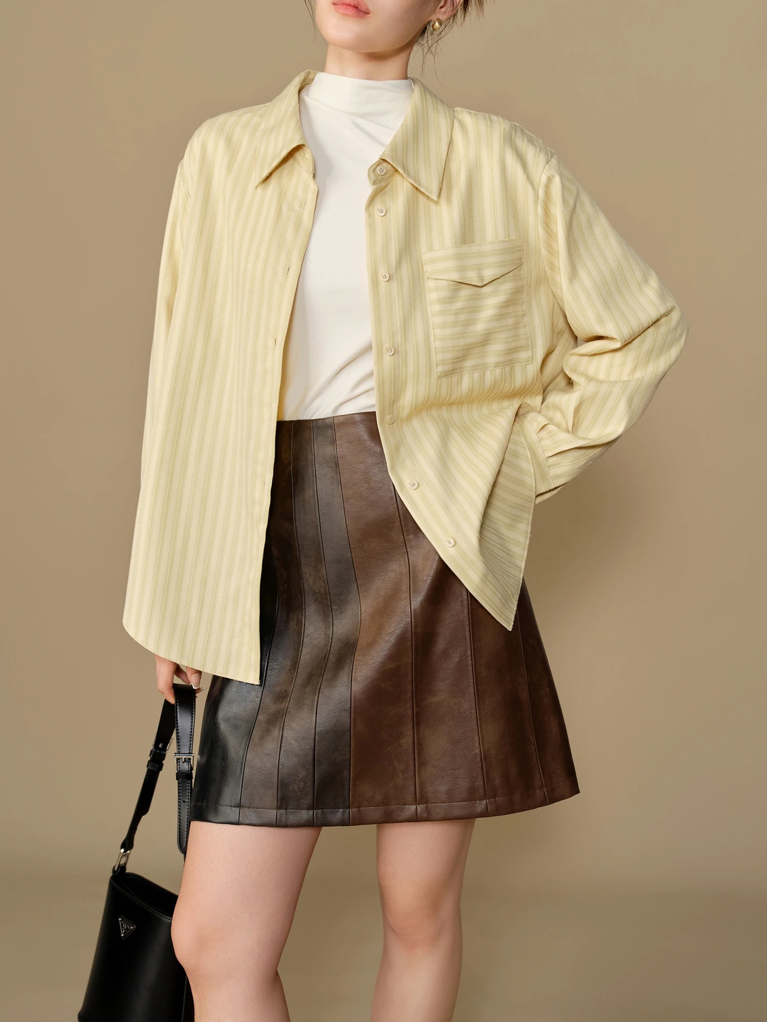 Striped Wide Shoulder Retro Long-Sleeved Winter Shirt - Image 3