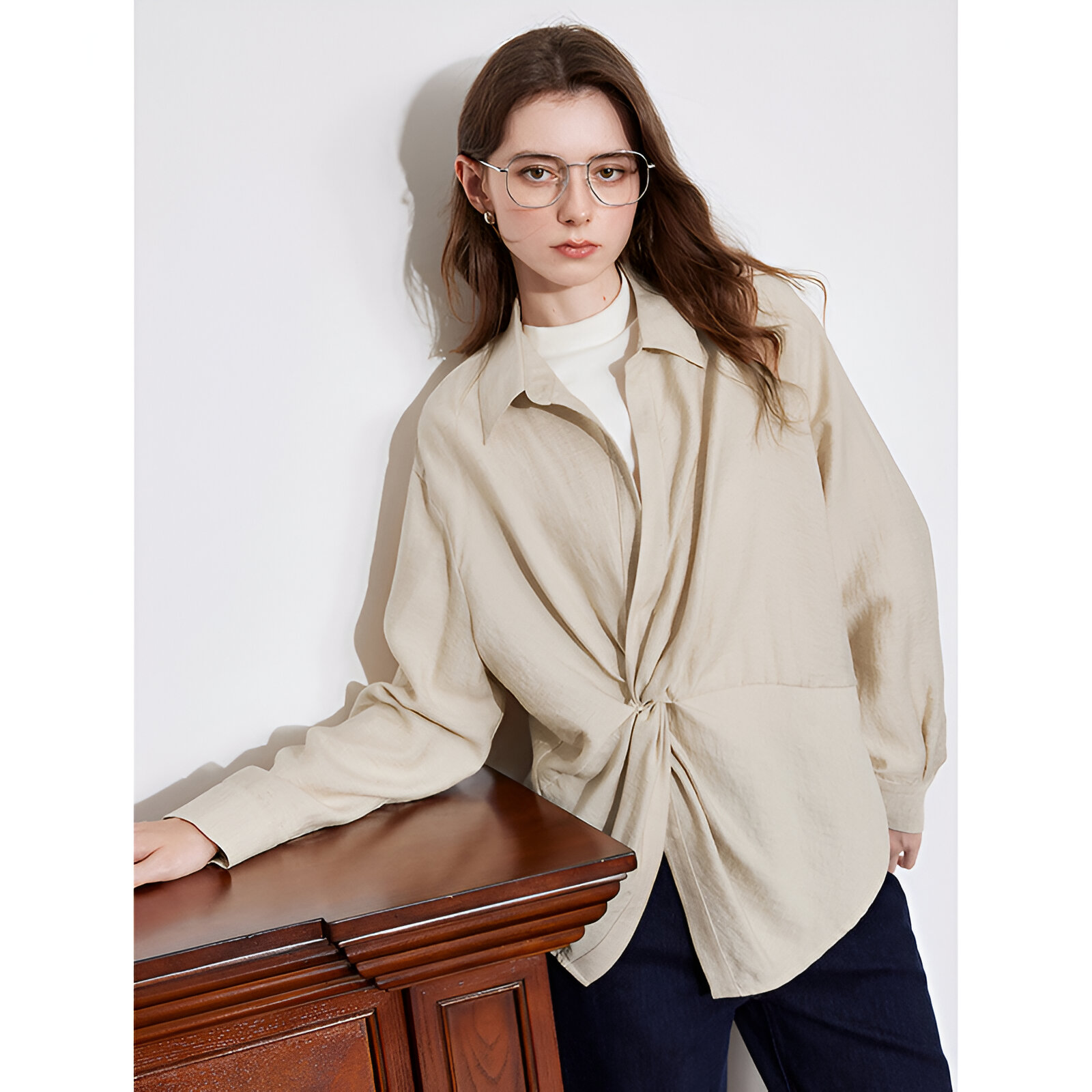 Women’s Linen Twisted Design Blouse Shirt - Image 3