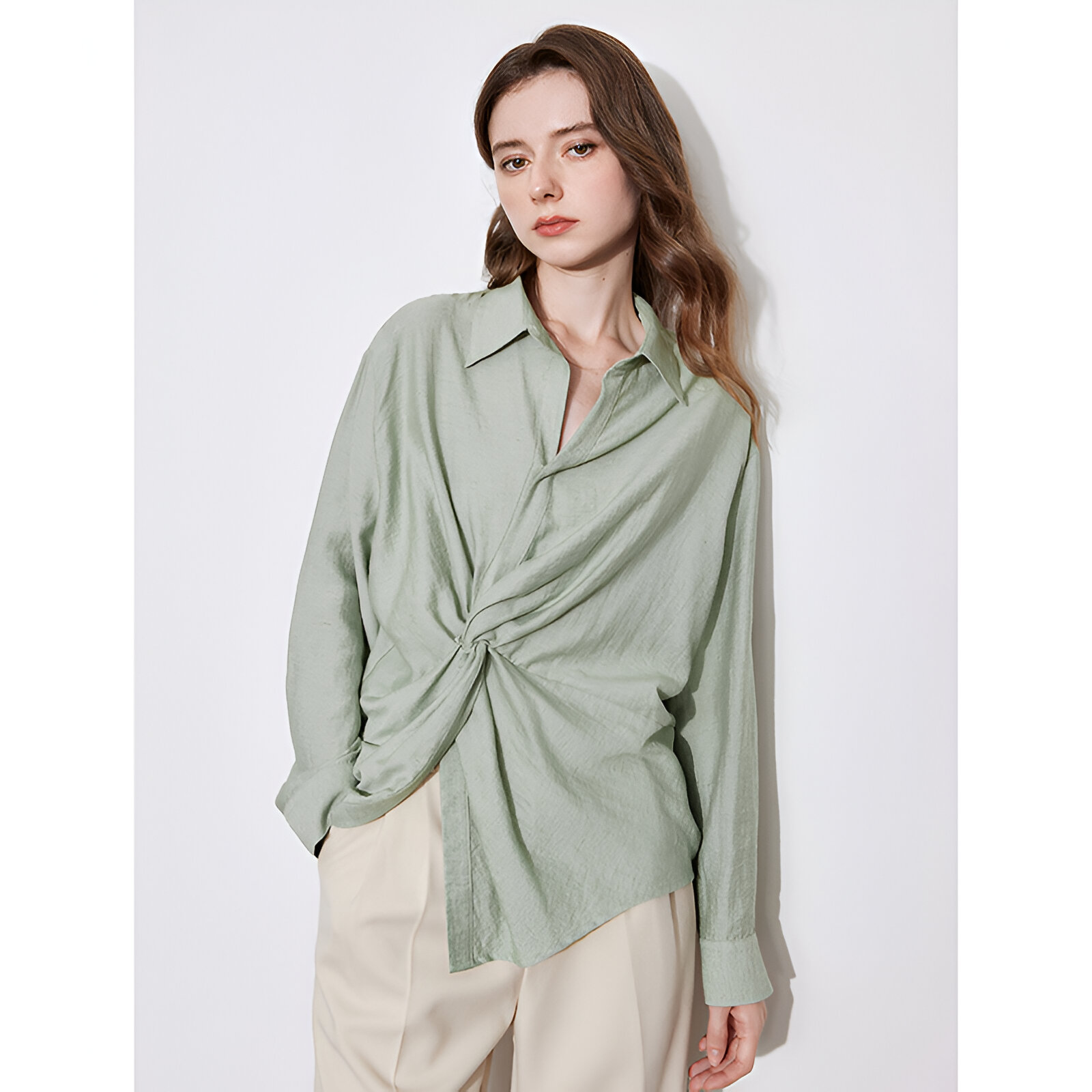 Women’s Linen Twisted Design Blouse Shirt - Image 4