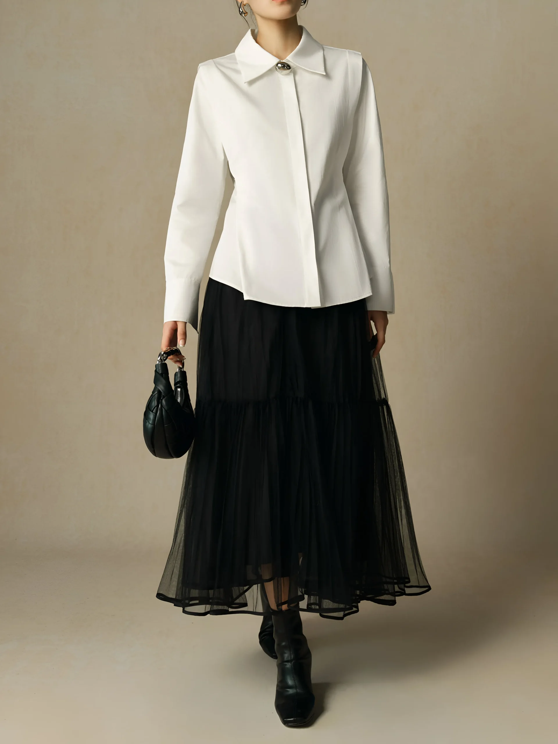 Women’s Slim Fit White Polo Neck Blouse - Image 3