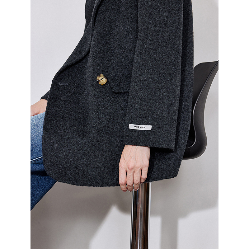 Women’s Double-Sided Woolen Coat - Camel Silk Lapel, Mid-Length Luxury Suit Coat - Image 4