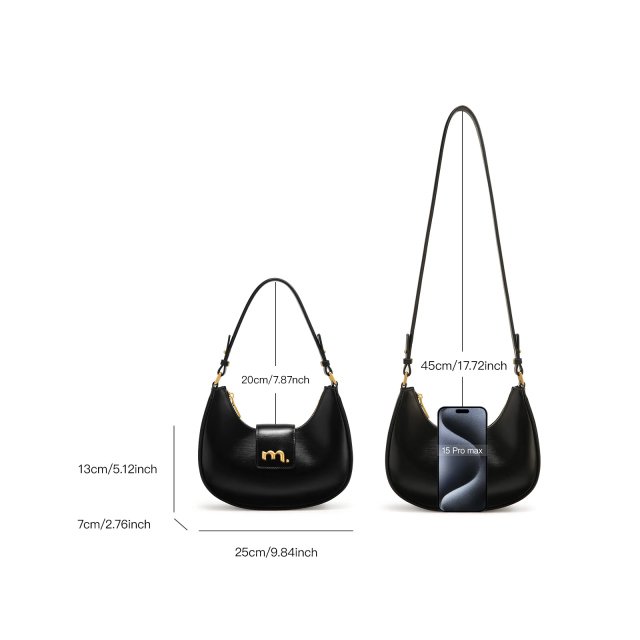 Elegant Crescent Black Leather Underarm Bag – Chic Crossbody for Women - Image 4