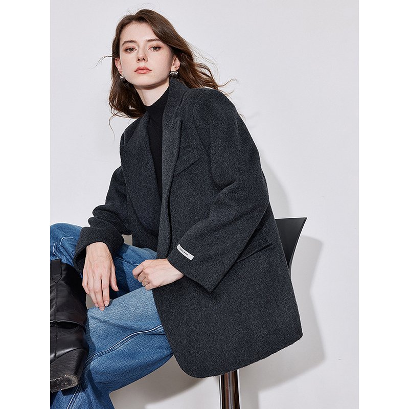 Women’s Double-Sided Woolen Coat - Camel Silk Lapel, Mid-Length Luxury Suit Coat - Image 3