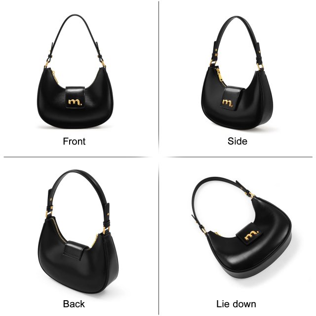 Elegant Crescent Black Leather Underarm Bag – Chic Crossbody for Women - Image 5