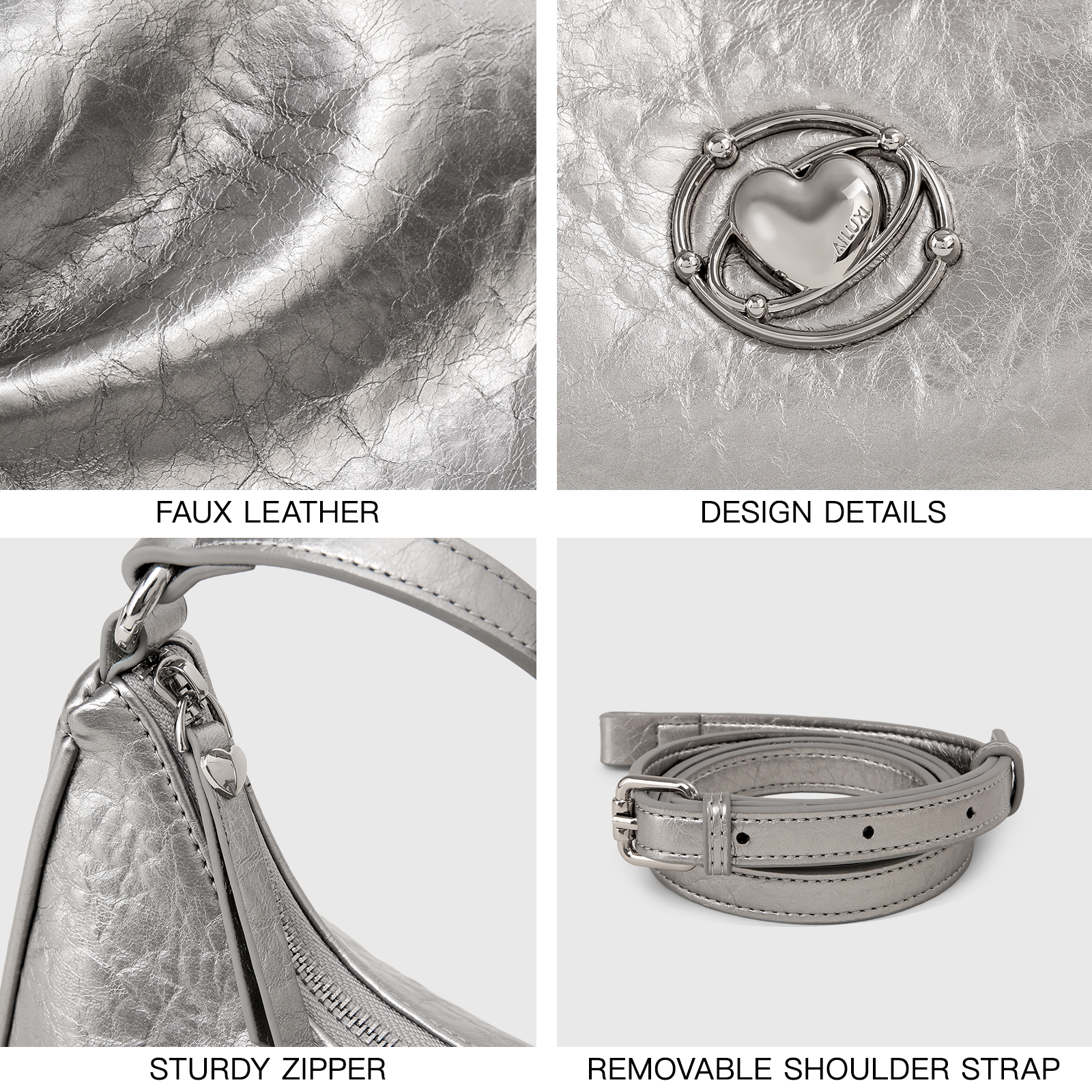 Silver Women’s Underarm Bag - Stylish Shoulder Handbag for Winter & Christmas - Image 7