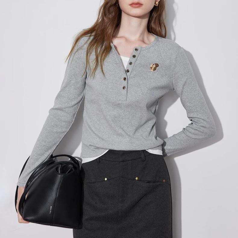 Knitted Winter Pullover with Squirrel Embroidery