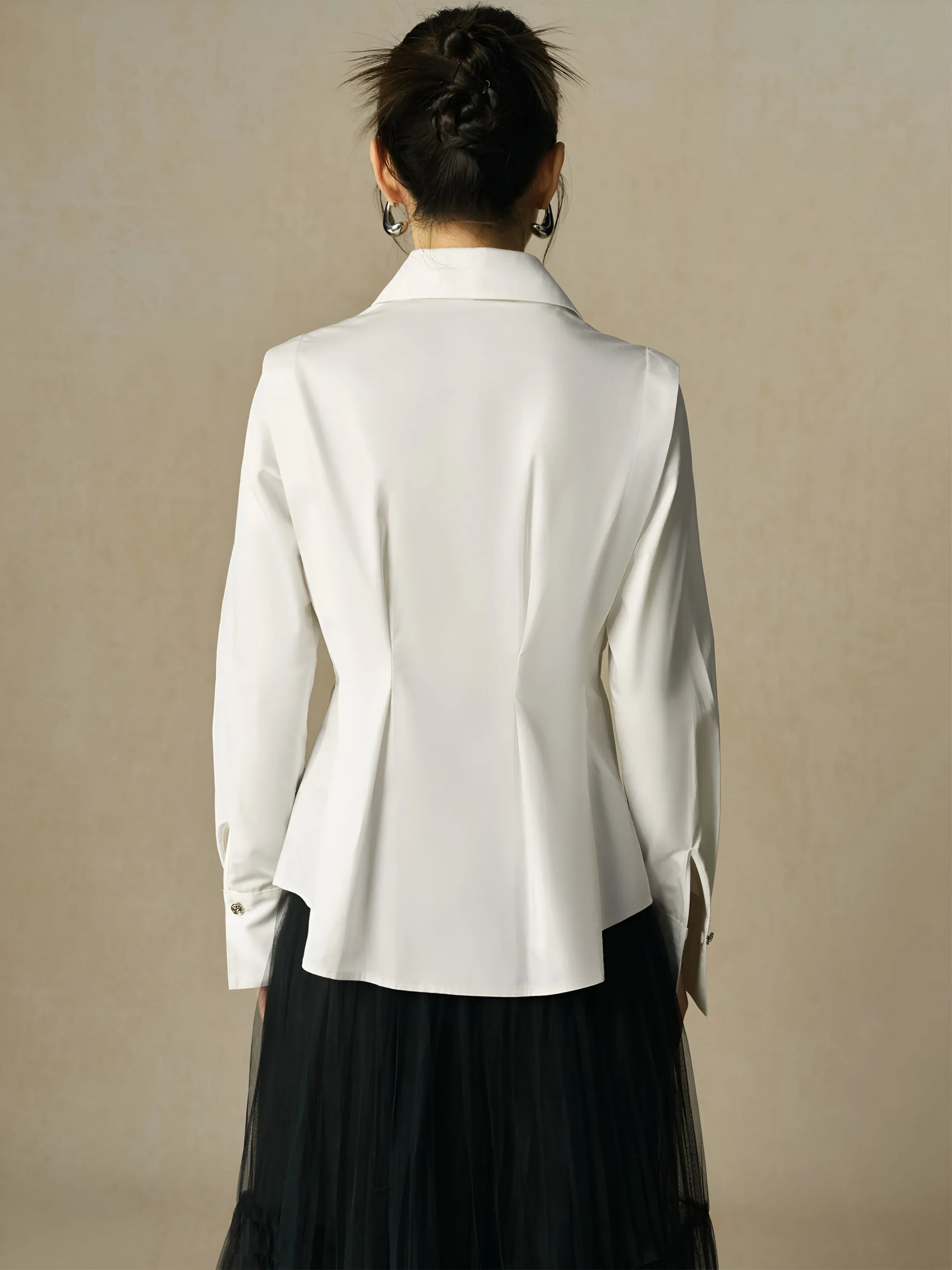 Women’s Slim Fit White Polo Neck Blouse - Image 4