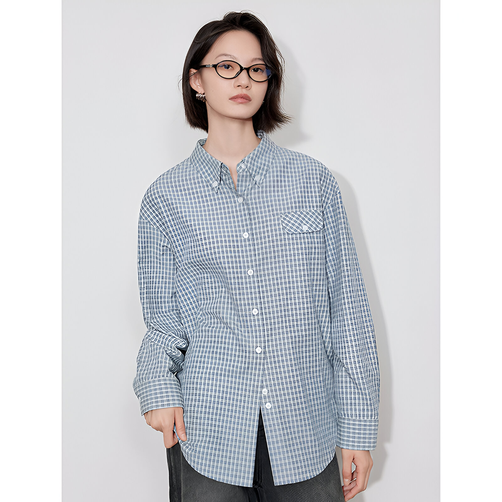 Women's Plaid Pleated Blouse Shirt - Image 3