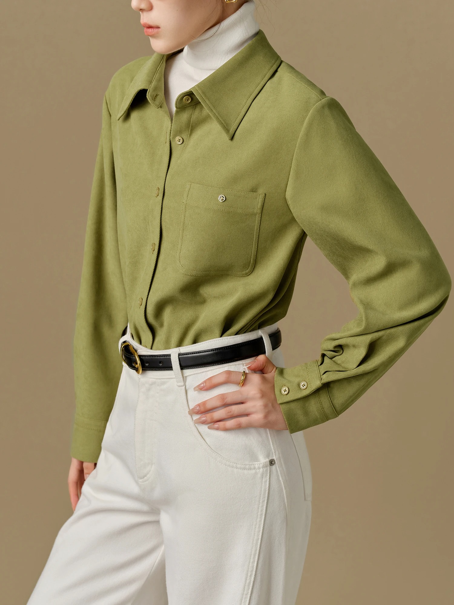 Women’s Winter Flannel Polo Neck Long Sleeve Blouse Shirt Coat - Image 3