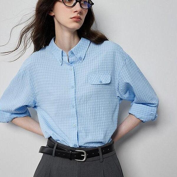 Women's Plaid Pleated Blouse Shirt