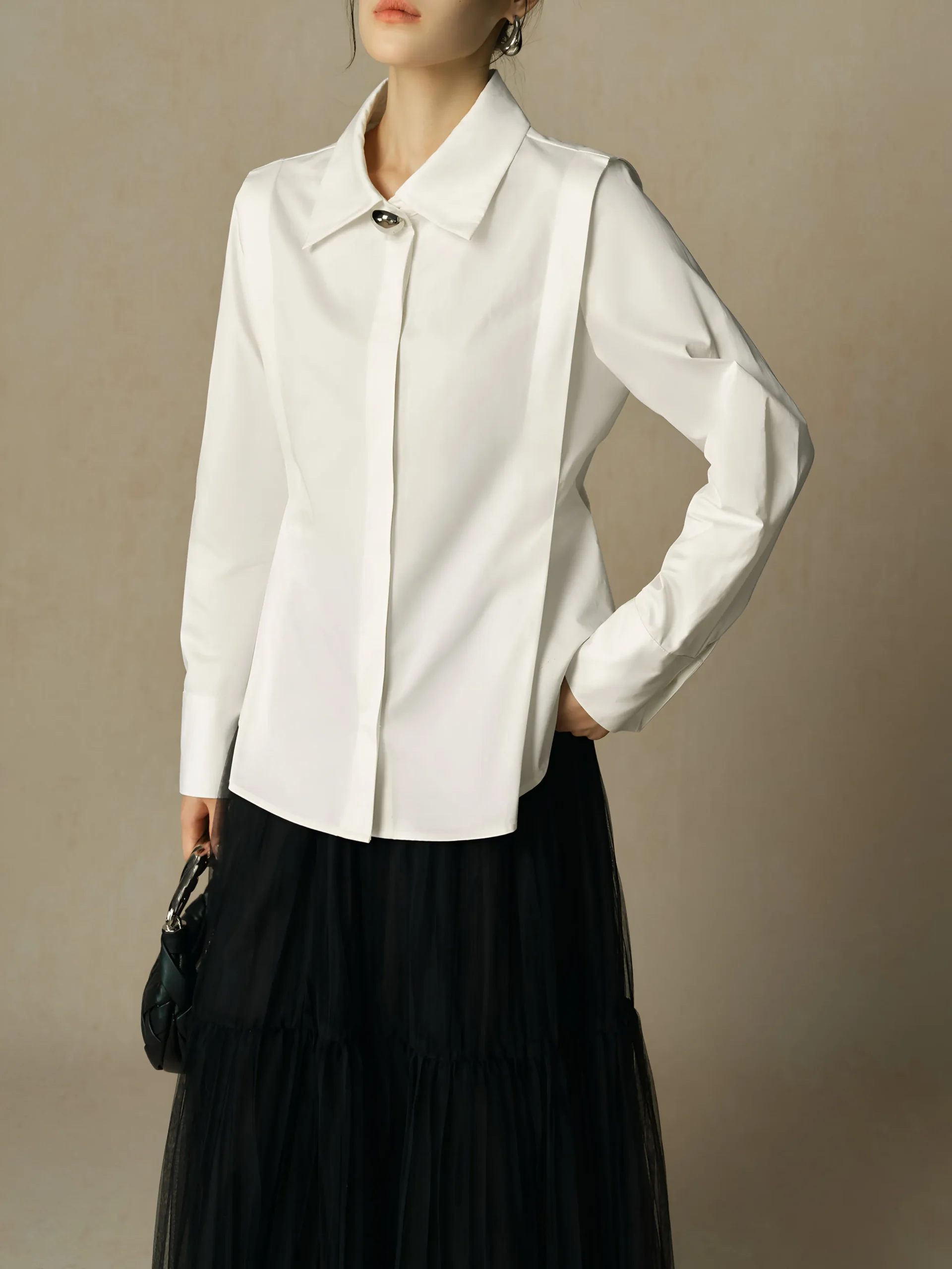Women’s Slim Fit White Polo Neck Blouse - Image 5