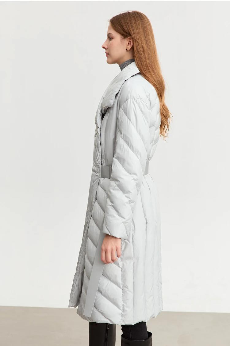 Women's Long Down Jacket with Belt and Stand Collar for Winter - Image 4