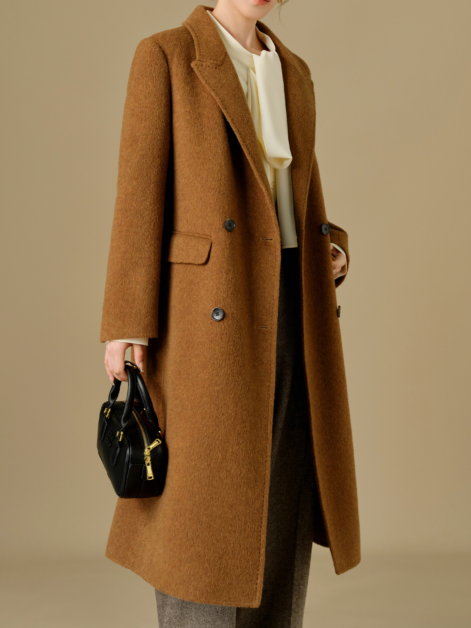 81.1% Wool Yak Blend Women's Double-Faced Long Winter Coat, Plus Size - Image 3
