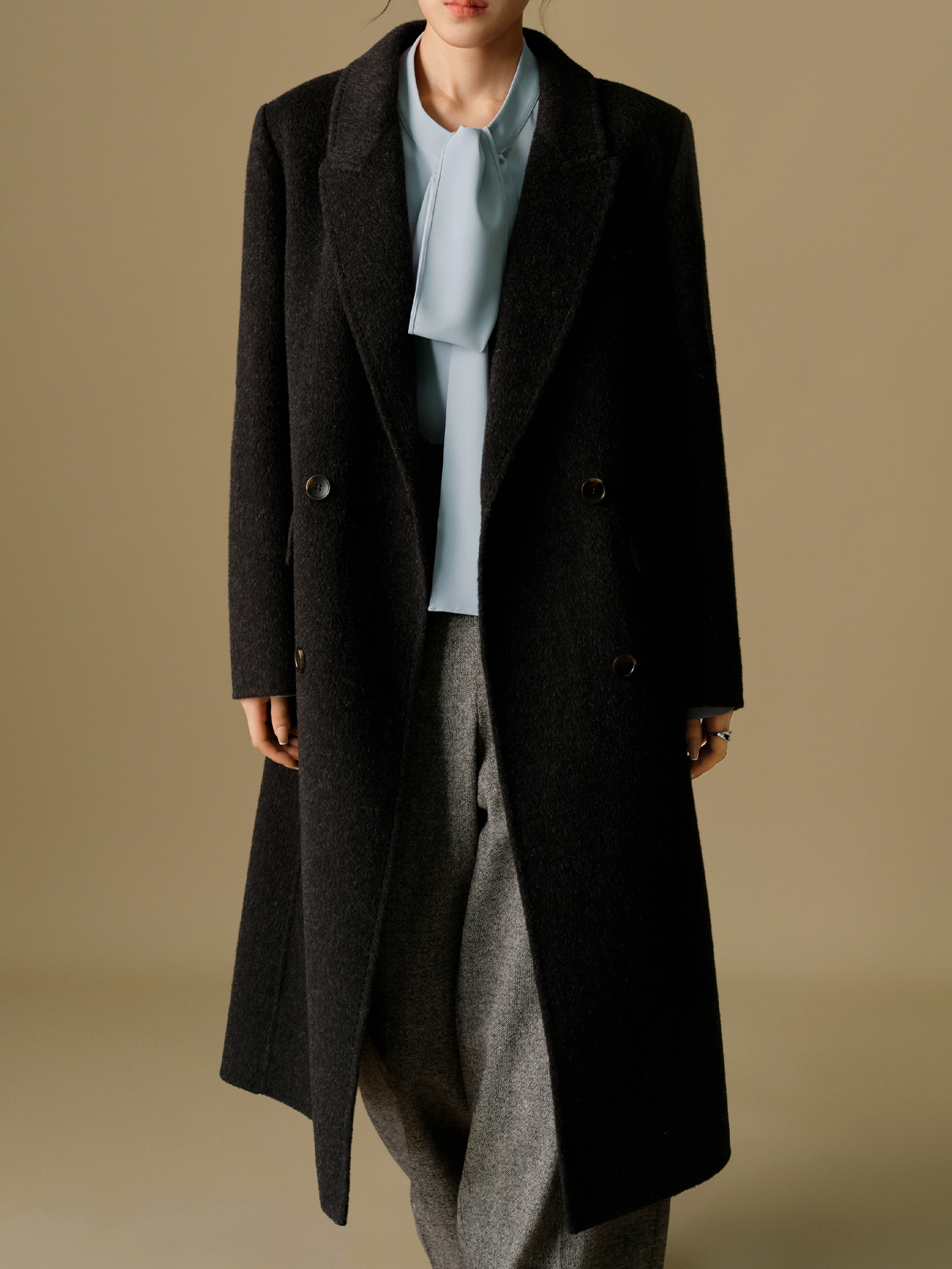 81.1% Wool Yak Blend Women's Double-Faced Long Winter Coat, Plus Size - Image 7