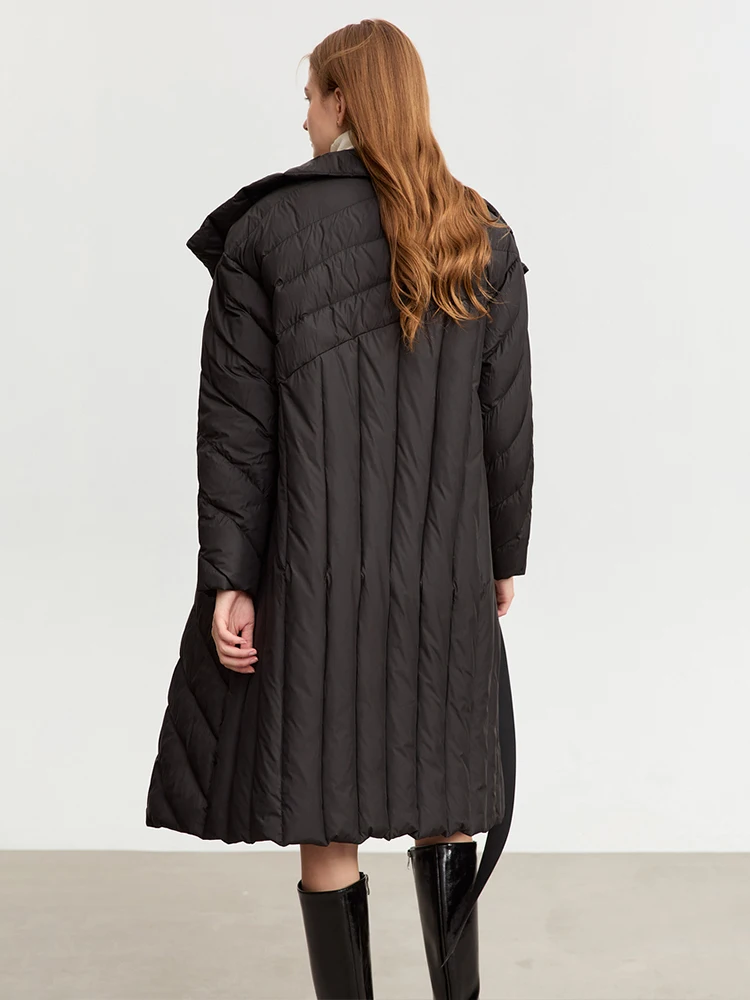 Women's Long Down Jacket with Belt and Stand Collar for Winter - Image 5