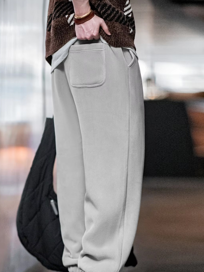 Fleece-Lined Casual Sweatpants with Cuffed Elastic Waist - Image 3