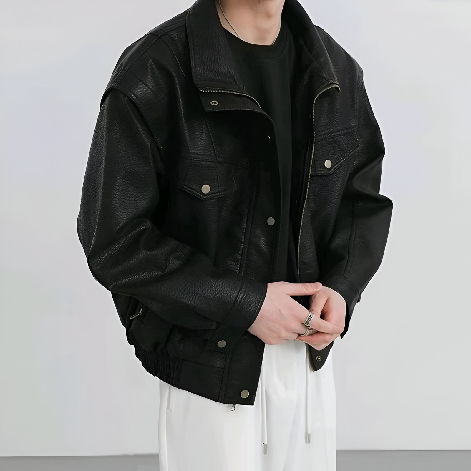 Men's Streetwear PU Leather Jacket – Vintage Y2K Style Fall/Winter Outerwear - Image 3