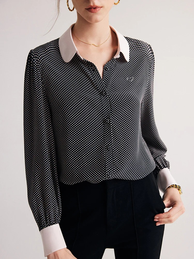 100% Silk Polka Dot Blouse - Image 6
