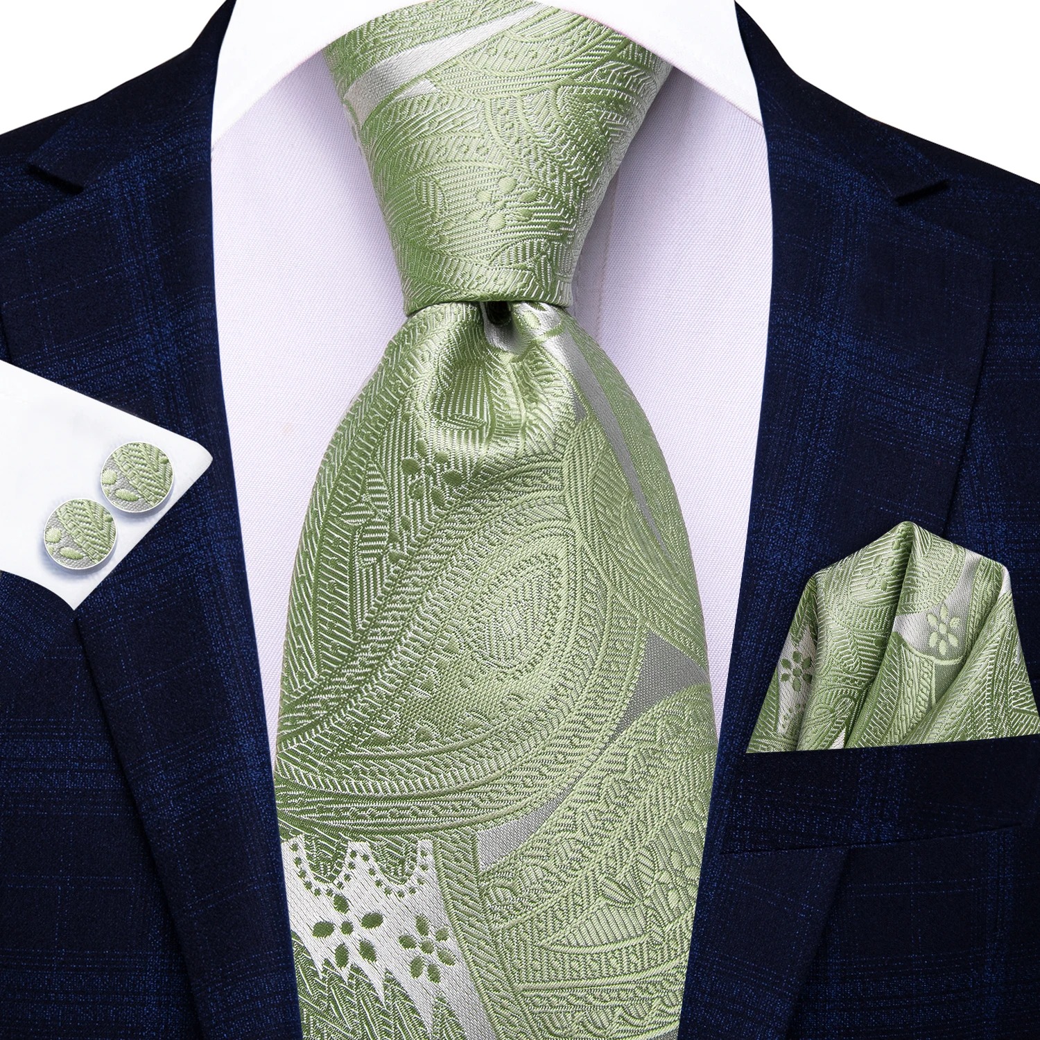 Sage Green Paisley Necktie Set