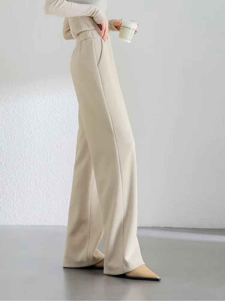 Women's High-Waisted Wool Knit Straight Pants - Image 4