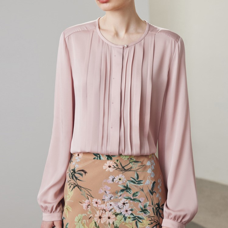 Women's Solid Pink Silk Blouse