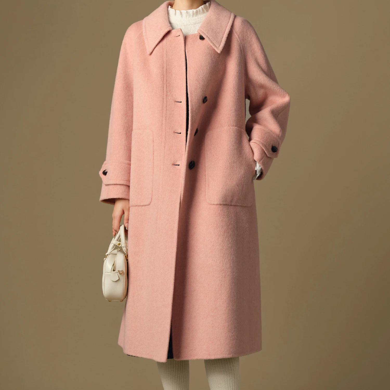 Women's Plus Size 96.5% Wool Pink Chic Winter Coat