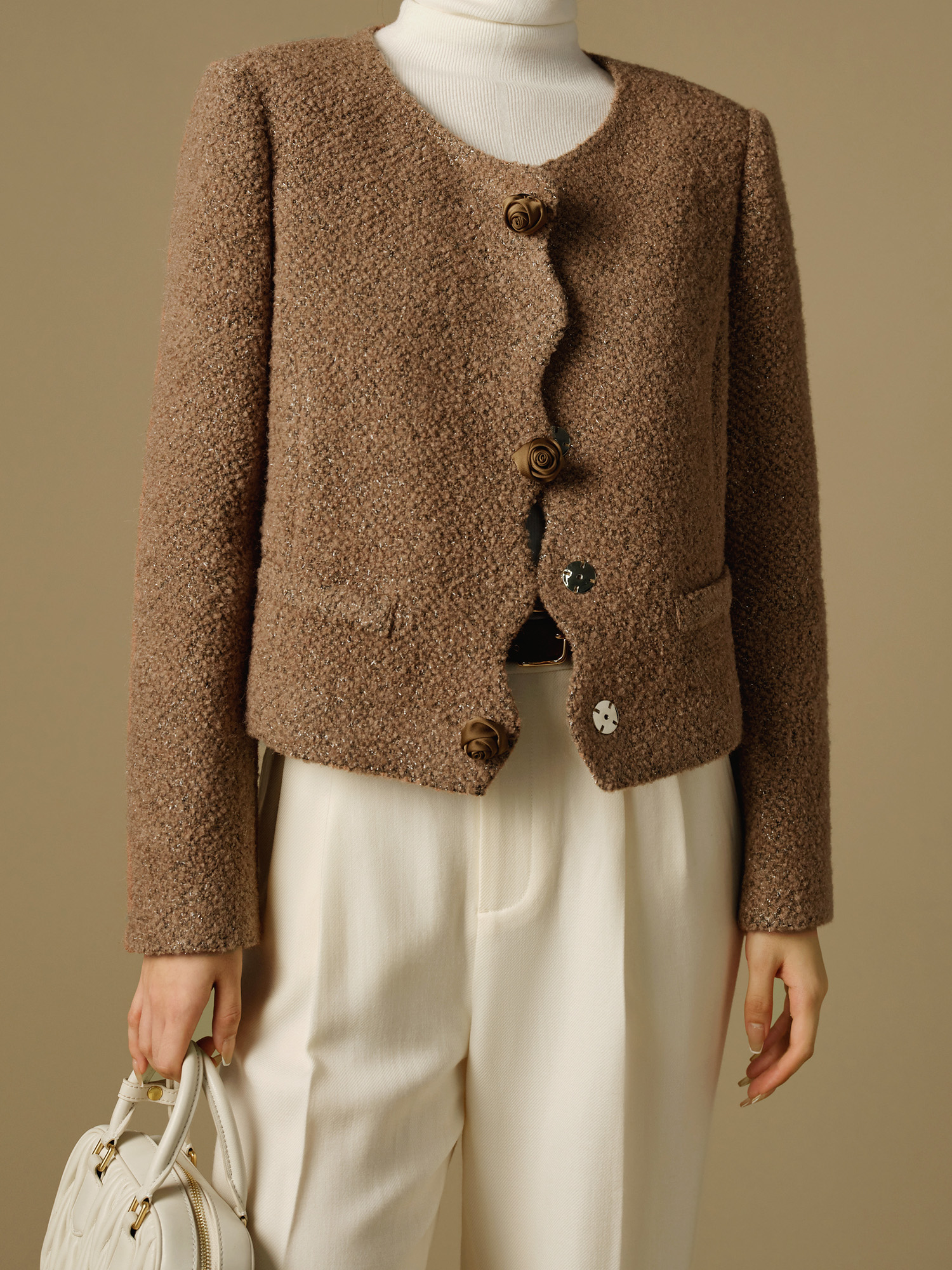 Elegant Winter Wool-Blend Short Coat for Women - Image 3