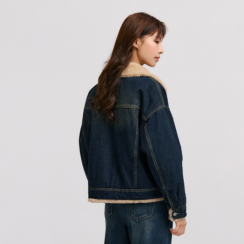 Women's Winter Denim Jacket with Patchwork Fur and Quilted Design - Image 4