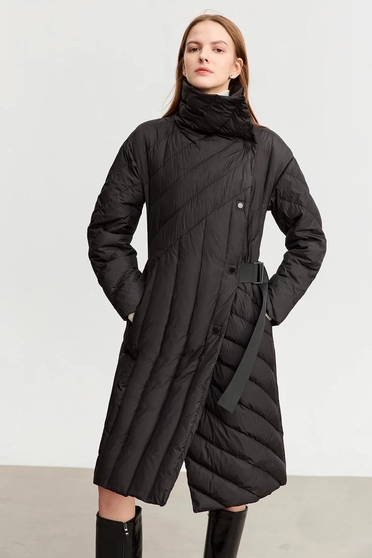 Women's Long Down Jacket with Belt and Stand Collar for Winter - Image 3