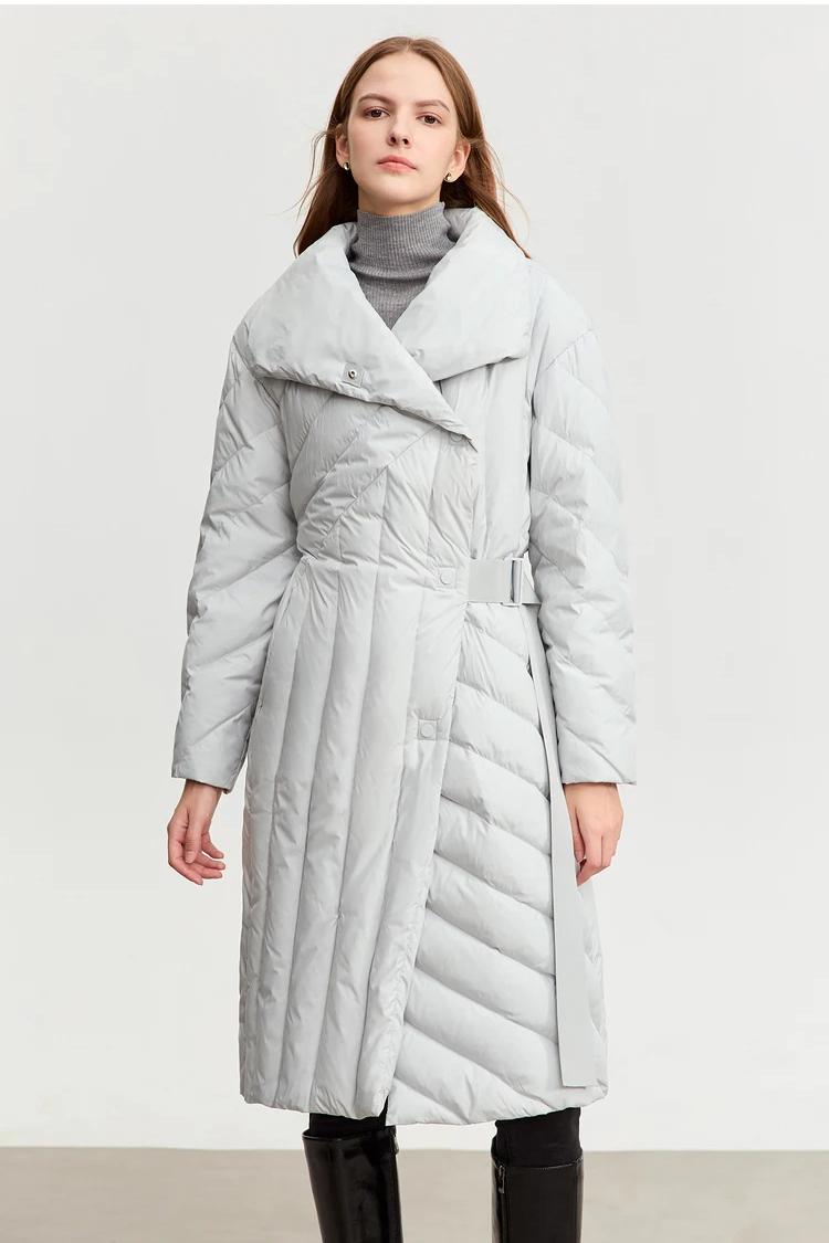 Women's Long Down Jacket with Belt and Stand Collar for Winter - Image 2