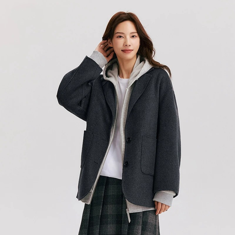 Winter Mid-Length Loose Wool-Blend Coat with Suit Collar