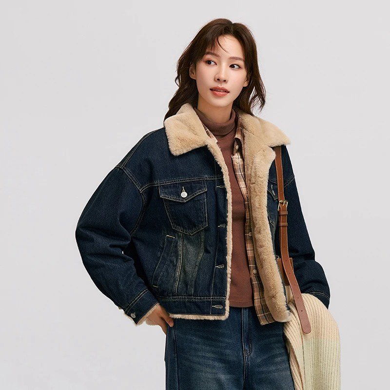 Women's Winter Denim Jacket with Patchwork Fur and Quilted Design - Image 6