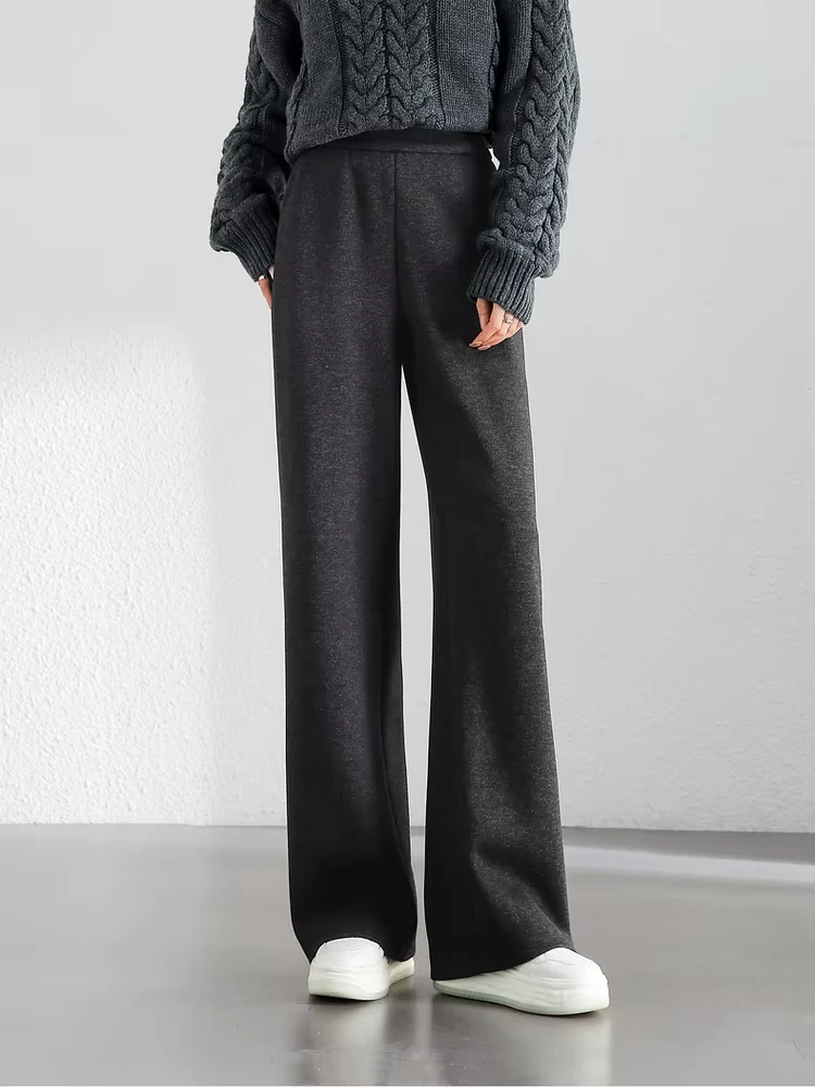 Women's High-Waisted Wool Knit Straight Pants - Image 2