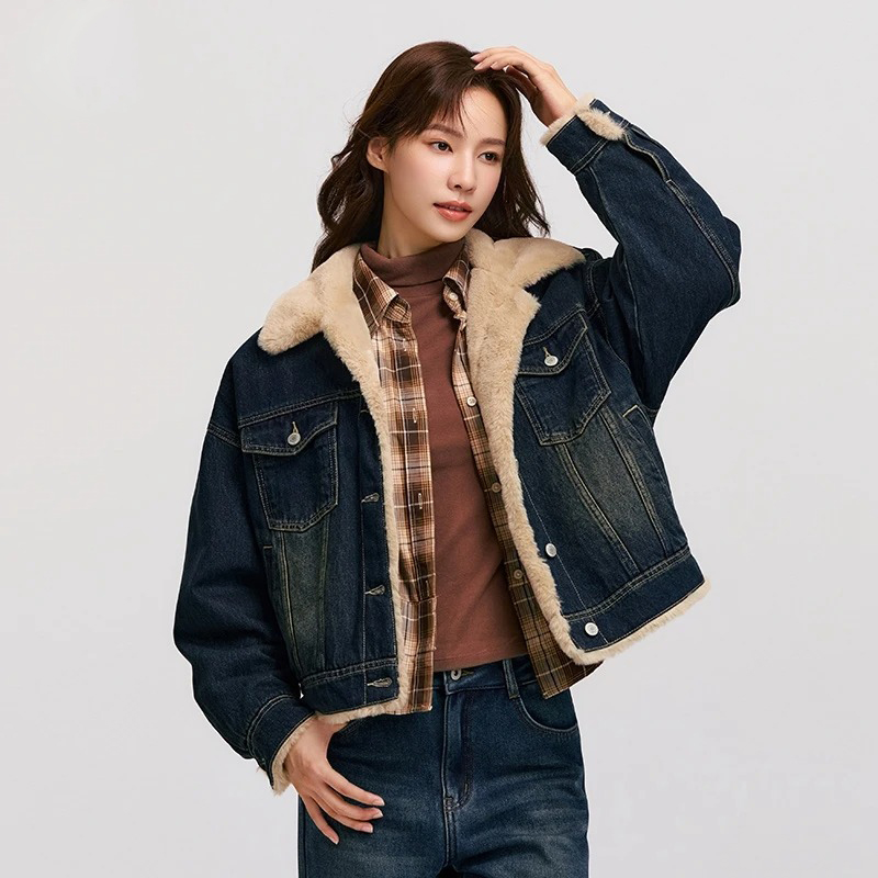 Women's Winter Denim Jacket with Patchwork Fur and Quilted Design - Image 2