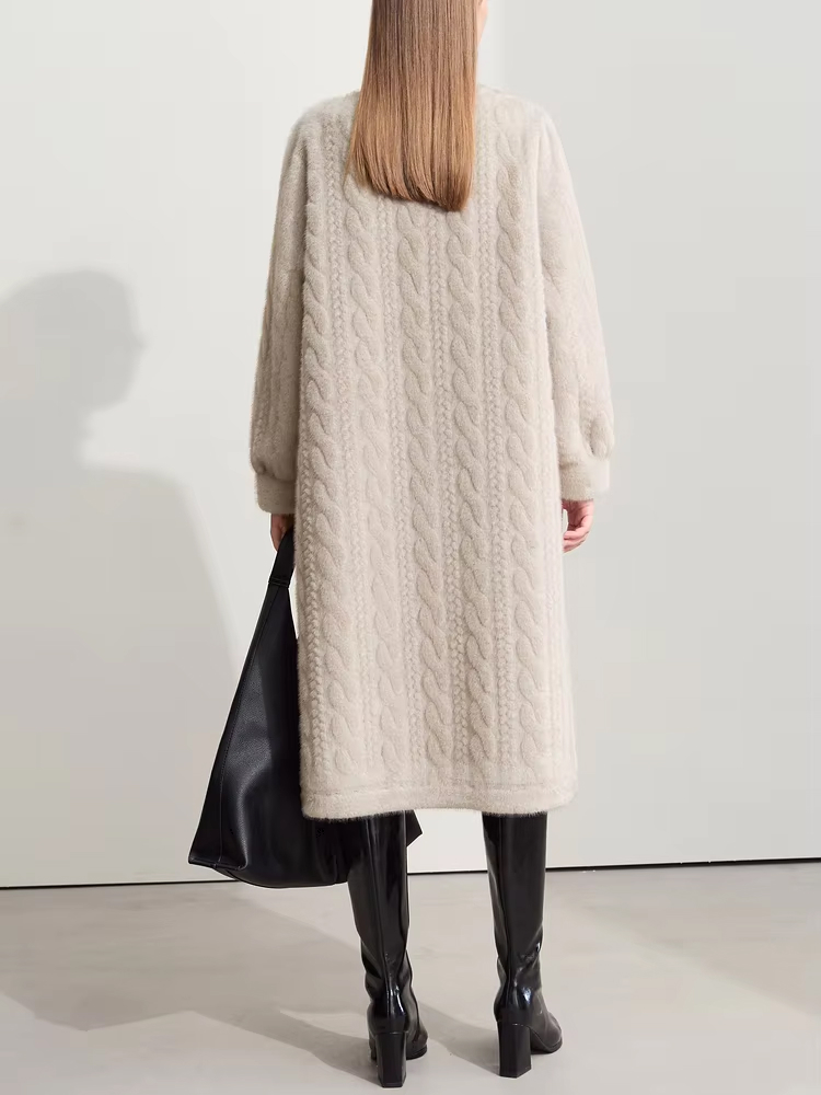 Faux Fur Long V-Neck Coat with Imitation Mink Embossing - Image 4