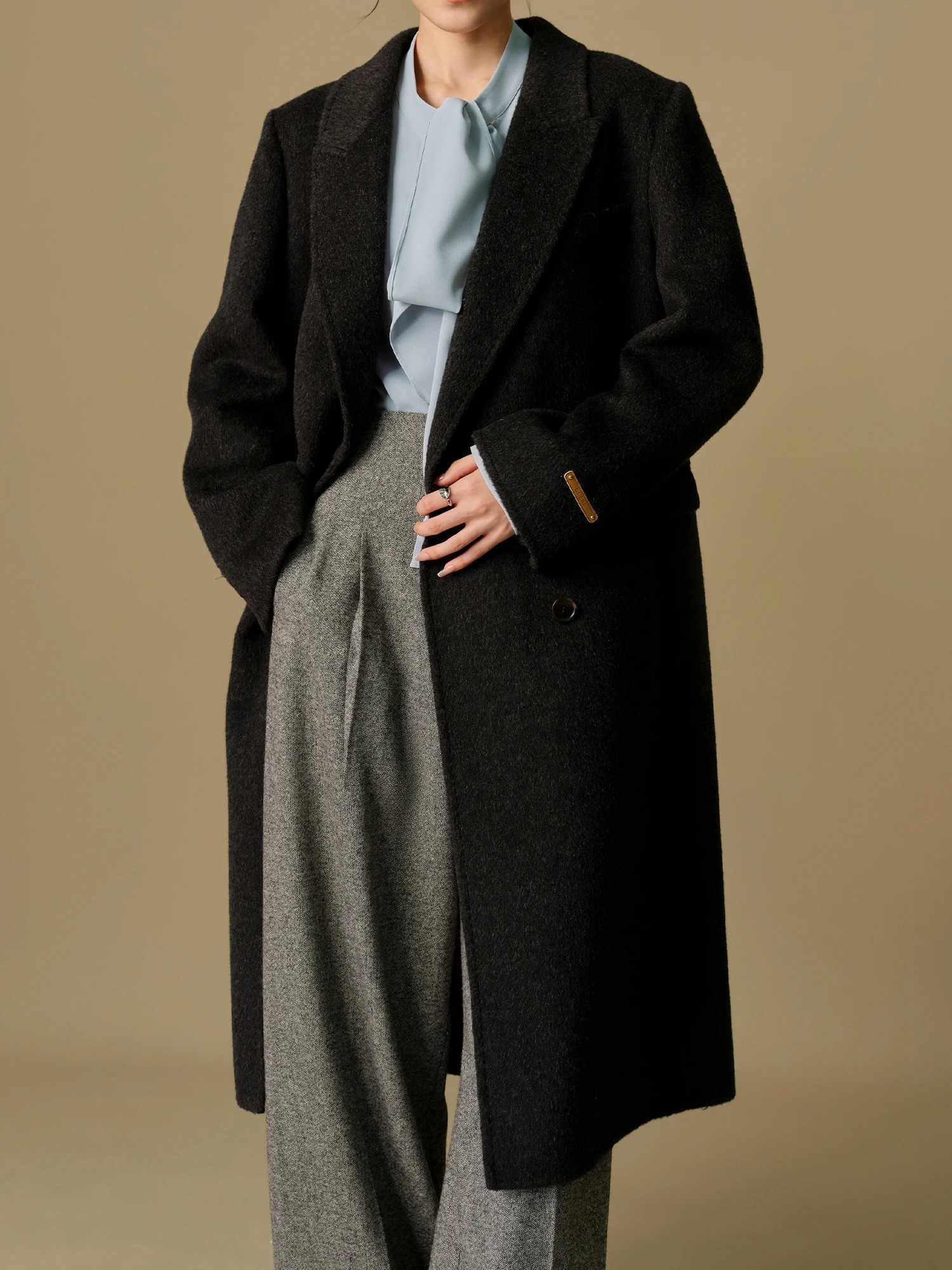 81.1% Wool Yak Blend Women's Double-Faced Long Winter Coat, Plus Size - Image 8