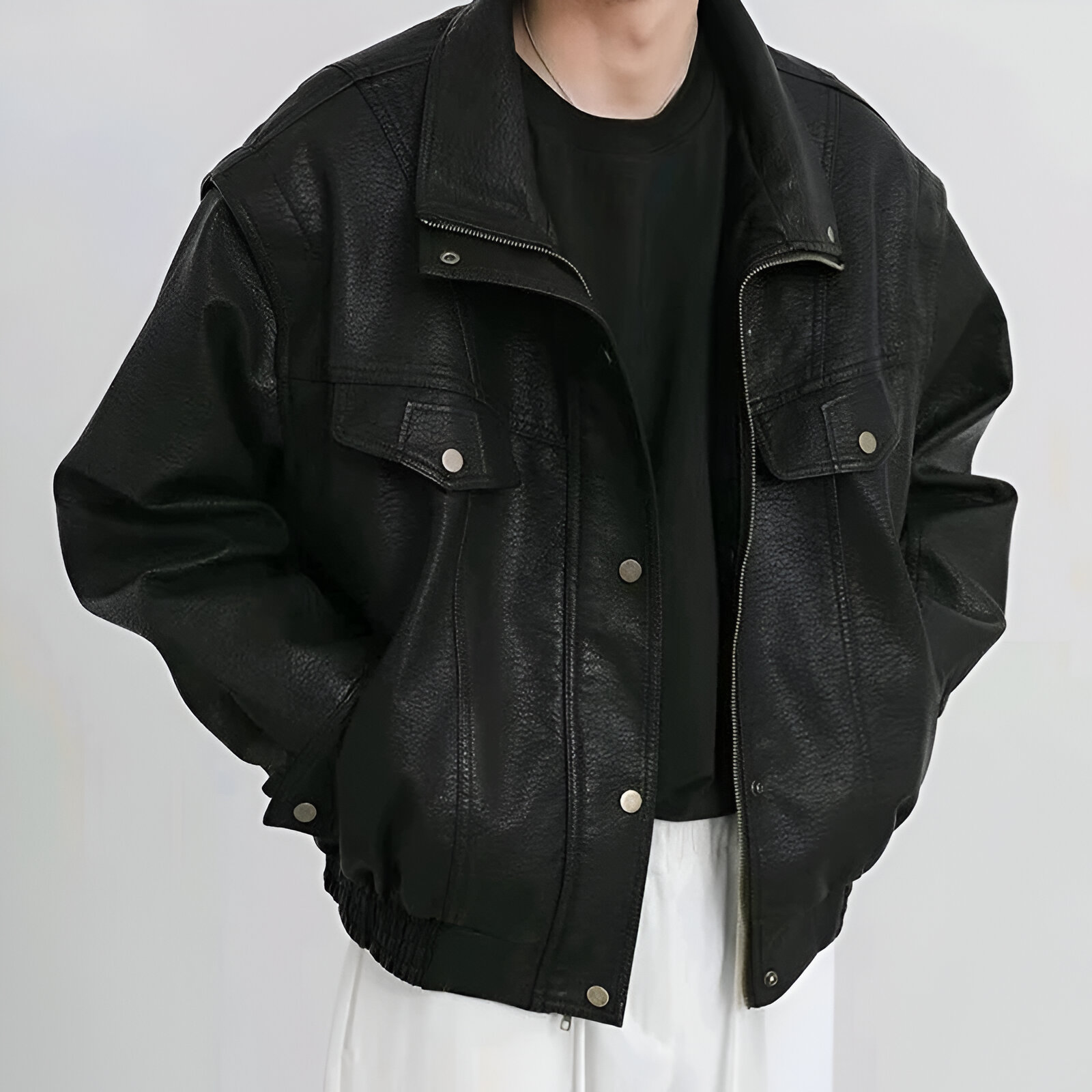 Men's Streetwear PU Leather Jacket – Vintage Y2K Style Fall/Winter Outerwear - Image 4