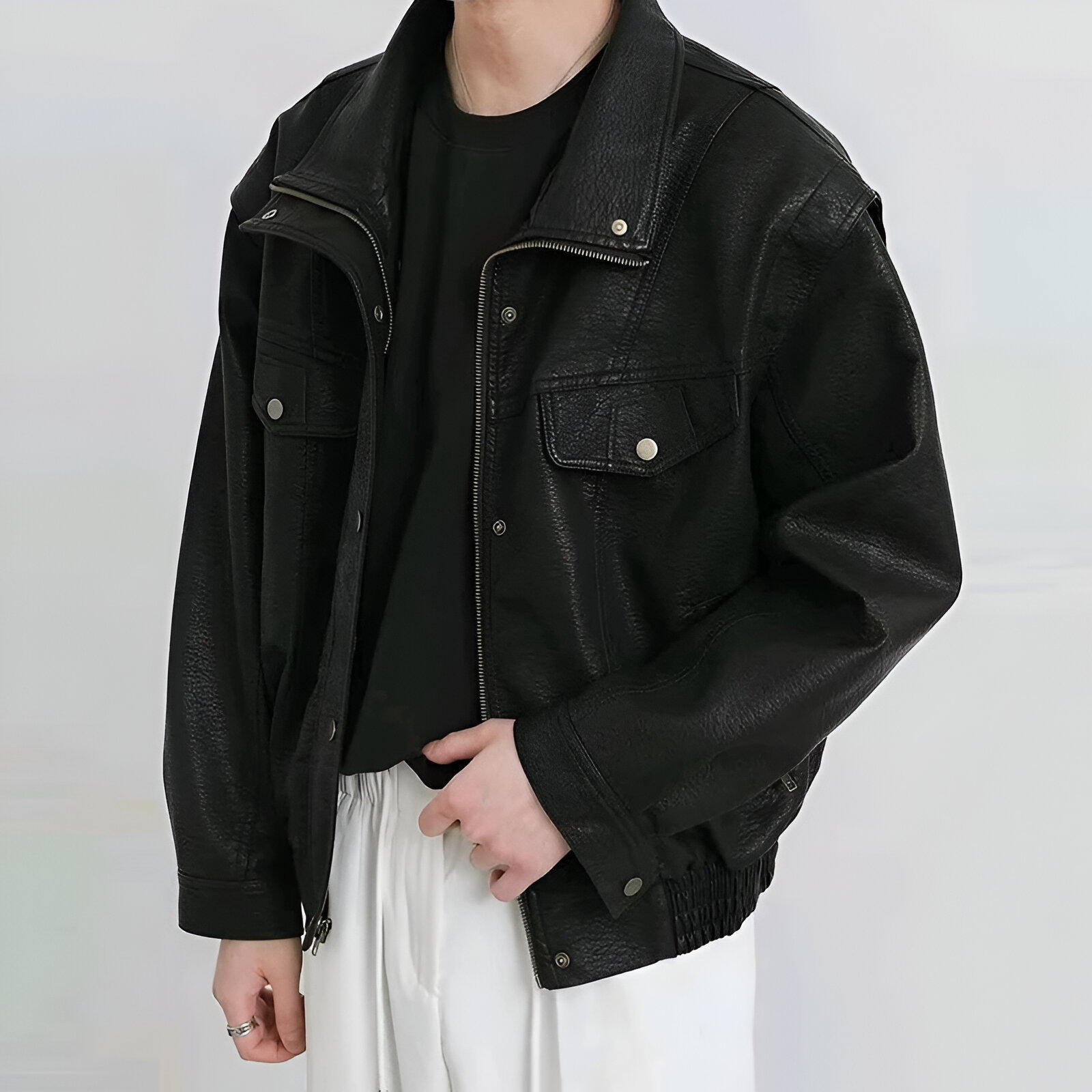 Men's Streetwear PU Leather Jacket – Vintage Y2K Style Fall/Winter Outerwear - Image 6
