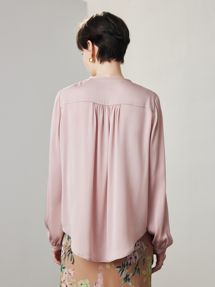 Women's Solid Pink Silk Blouse - Image 6