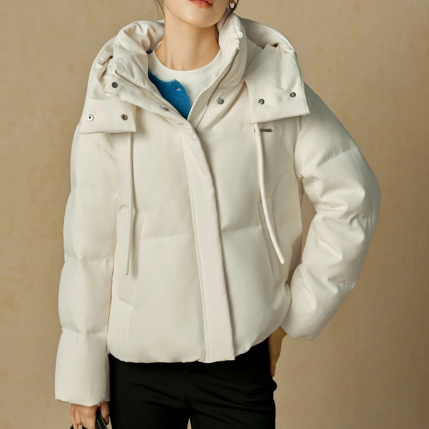 Plus Size Stand Collar Hooded Short Down Jacket