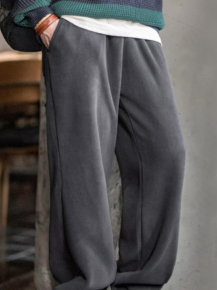 Fleece-Lined Casual Sweatpants with Cuffed Elastic Waist - Image 2