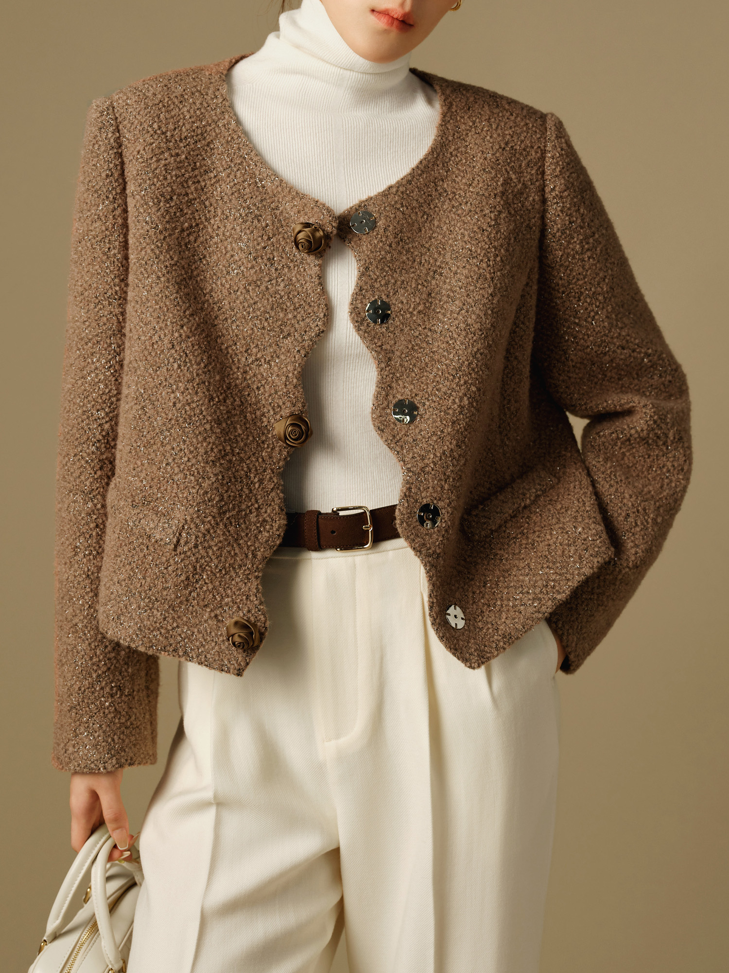Elegant Winter Wool-Blend Short Coat for Women - Image 2