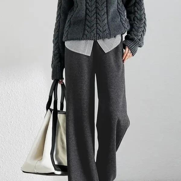 Women's High-Waisted Wool Knit Straight Pants