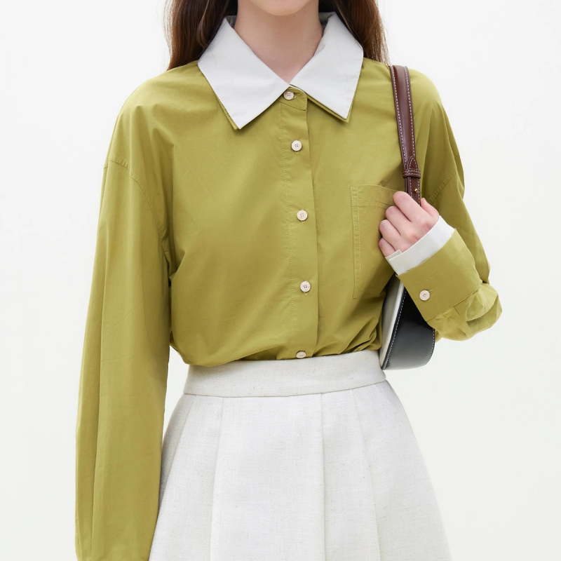Long Sleeve Patchwork Cotton Blouse