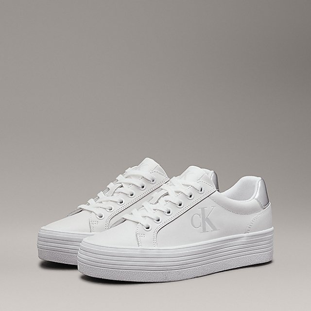 Calvin Klein Women's Silver and Black Leather Sneakers - Image 3