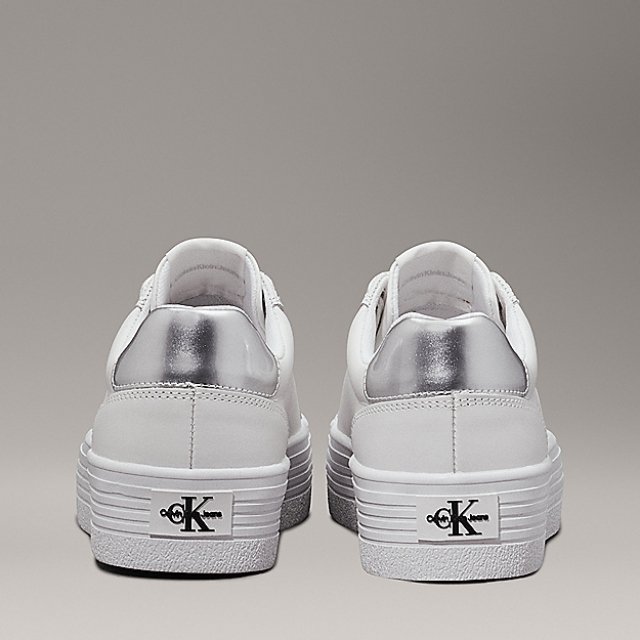 Calvin Klein Women's Silver and Black Leather Sneakers - Image 9