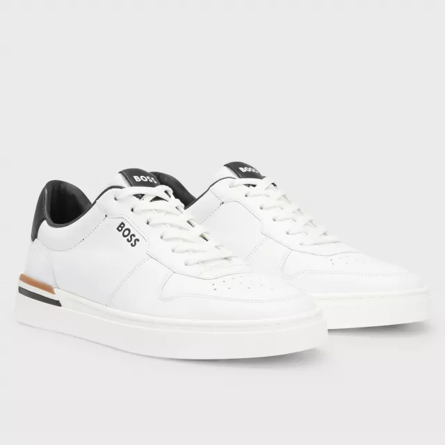 Boss Men's White Leather Sneakers with Lace-Up Design - Image 3