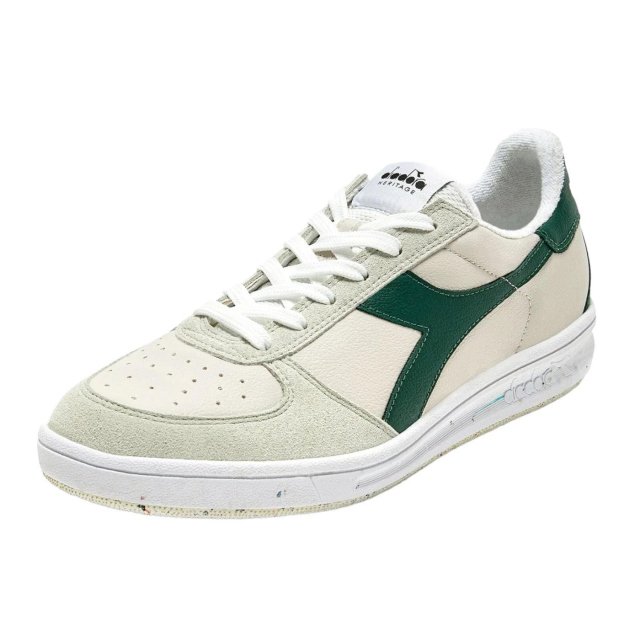 Diadora Men's Green & White Leather Sneakers - Image 3