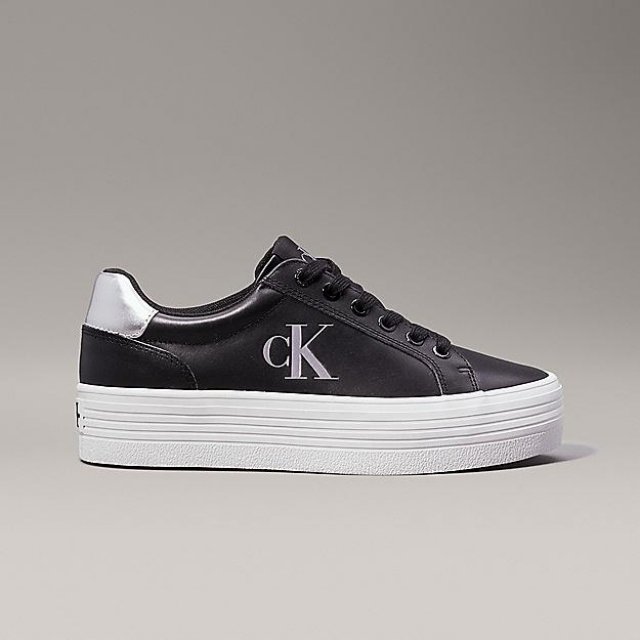 Calvin Klein Women's Silver and Black Leather Sneakers